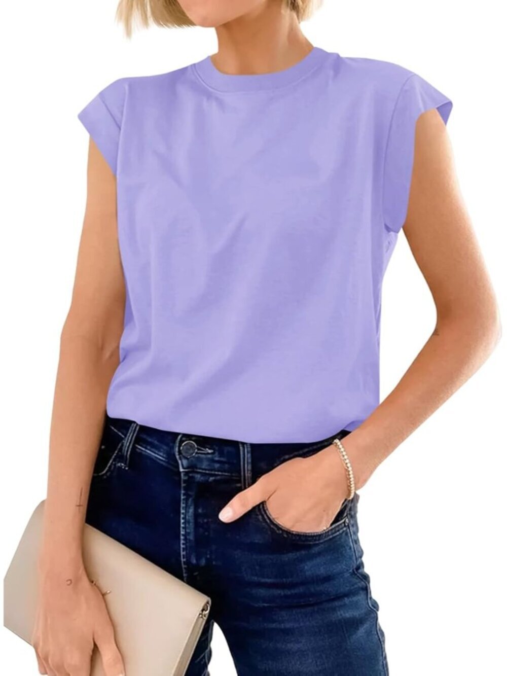 Women's Purple Short Sleeve Crew Neck Basic Tee Loose Fit Cotton T Shirts